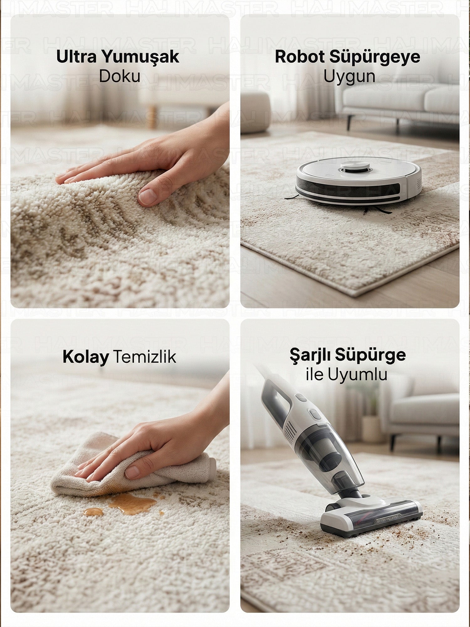 Vintage Eskitme Desenli Modern Salon Halısı - Krem ve Toprak Tonları