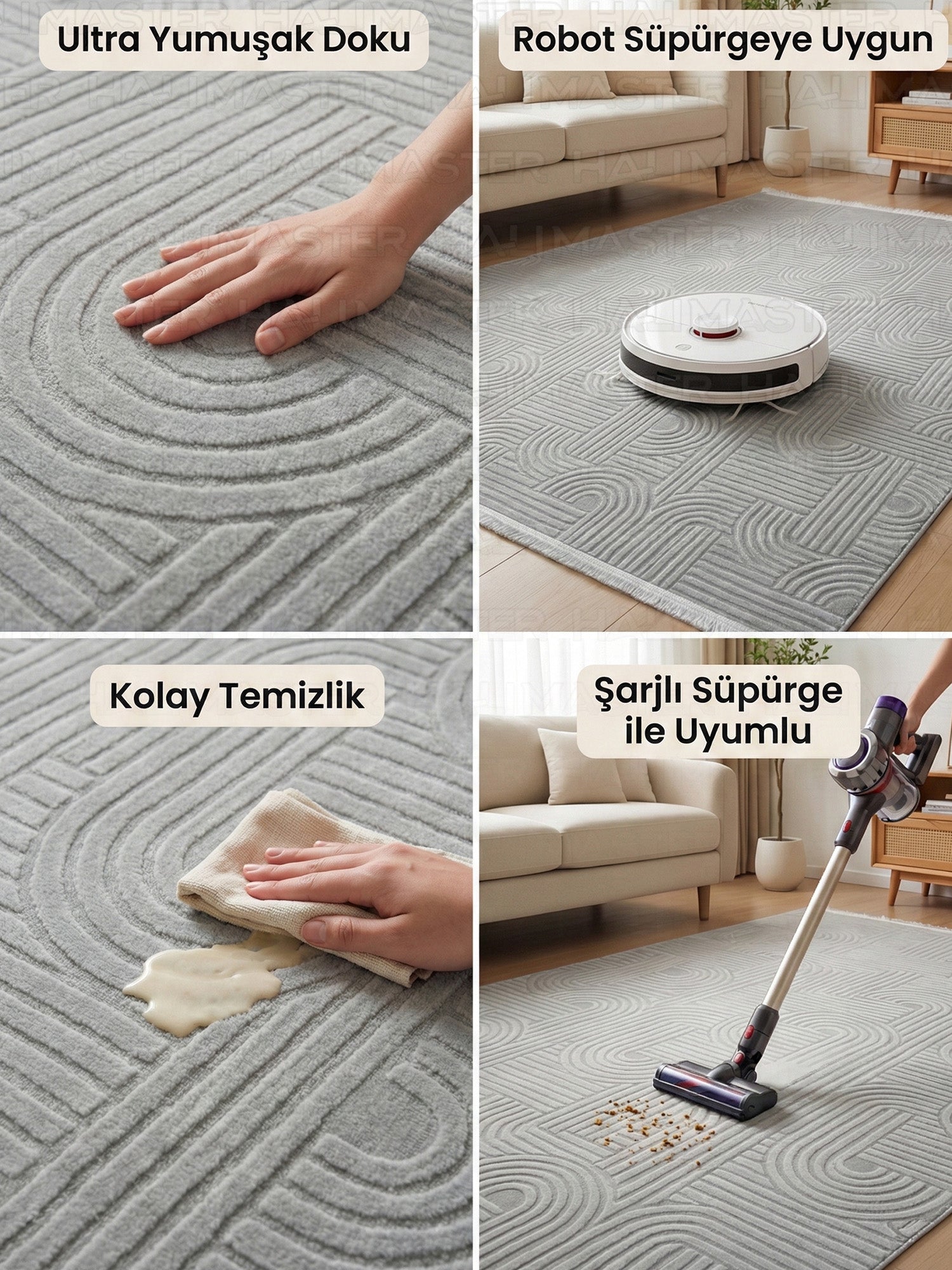 Modern Geometrik Desenli Gri Rengi İskandinav Tarzı Halı