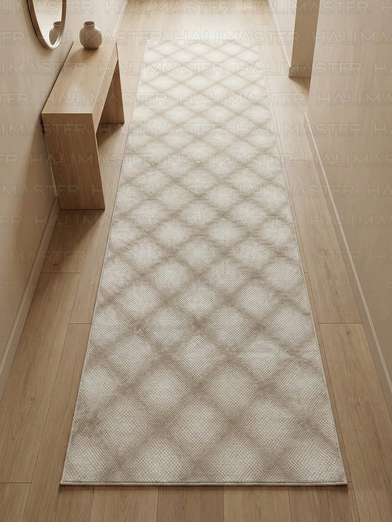 Bambu LUNA Minimal Geometrik Krem Halı – Kaymaz Taban, Özel Ölçü Kesilebilir